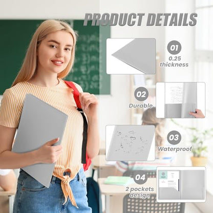 Gueevin 24 Pcs Plastic Folders with Pockets, Back to School Two Pocket Folder Fit Letter Size, Heavy Duty School Business Card Holder for Home Office, 11. 61 x 9. 45 Inches (Gray) - color: Gray