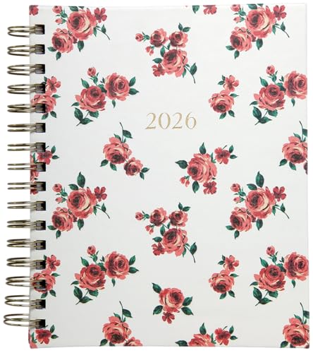 WORLD TRAVELER 2026 Planner Weekly & Monthly Hardcover Spiral Agenda | Hardcover Spiral Lay-Flat Binding, Weekly and Monthly Planning Pages, January to December 2026, 7x8.75 Compact Format - color: Red Roses
