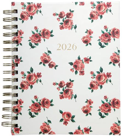 WORLD TRAVELER 2026 Planner Weekly & Monthly Hardcover Spiral Agenda | Hardcover Spiral Lay-Flat Binding, Weekly and Monthly Planning Pages, January to December 2026, 7x8.75 Compact Format - color: Red Roses