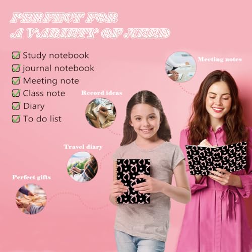 QUICQOD Pink and Black School Supplies Spiral Notebook 5.5x8.3 Inch | Preppy School Supplies for Teen Girls, Cute Journal for Women, Hardcover Notebook for School Office, Birthday Gifts - color: Black and Pink