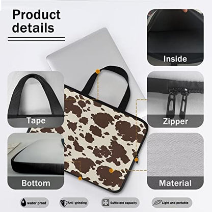 Cow Hide Print Brown Stripe Laptop Cases & Sleeves, Women's Computer Tote Bag for 10" 12" 13" 15" 17 inch Tablet/Notebook/Reader, Carrying Sleeve Handbag with Handle - color: Cow Hide Print Brown Stripe, size: 10 Inch