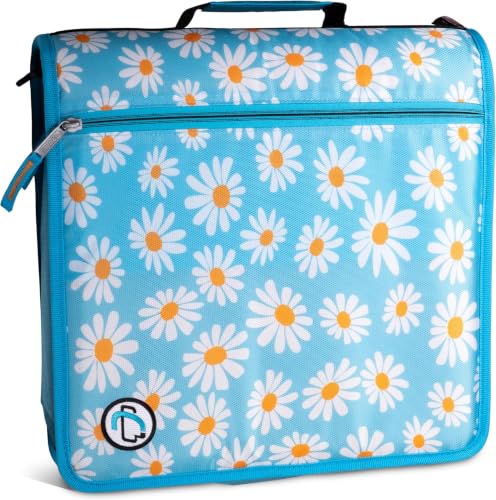 Case-it Mighty Zip Tab School Binder w/ 3-Inch O-Rings - 600-Sheet Capacity, 5-Subject Expanding File, Multiple Storage Pockets & Shoulder Strap, D-146 Light Blue Daisy (Pack of 6) - color: E Daisy Light Blue, size: 6 Pack
