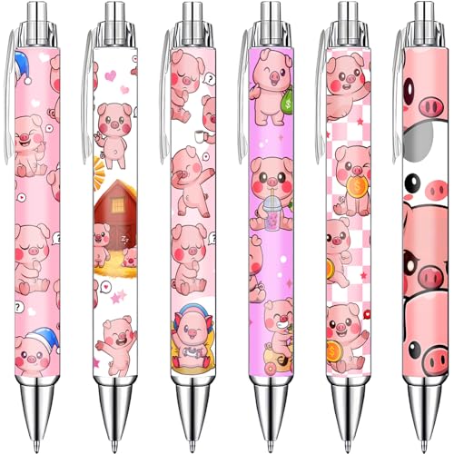Idealmuzik Pink Pig Pens Set – Cute Piggy Gel Pens for Animal Lovers – Fun Writing Stationery Gift for Office, or Journaling – New Year Gifts, 6 Pack - style: Pig