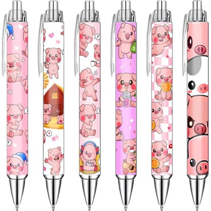 Idealmuzik Pink Pig Pens Set – Cute Piggy Gel Pens for Animal Lovers – Fun Writing Stationery Gift for Office, or Journaling – New Year Gifts, 6 Pack - style: Pig