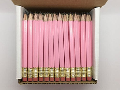 Half Pencils with Eraser - Golf, Pew - Hexagon, Sharpened, #2 Pencil, Color - Pastel Pink, Box of 72 Golf Pocket Pencils TM