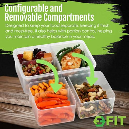 FIT Strong & Healthy Bento Box for Kids and Adults - Lunch Box Meal Prep Containers, 3 Compartment Snack Box with Airtight Lid - Dishwasher, Freezer, Microwave Safe Food Storage (Green, 39 oz, 2 Pack) - size: 2 Pack, 39 oz