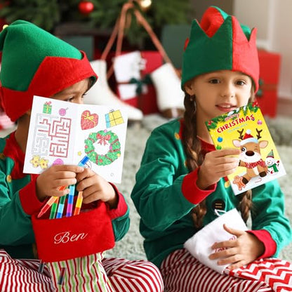 BenLouis 24 Christmas Mini Coloring Books Kids with 24 Stacking Crayons Xmas Theme Party Favors Activity Books Bulk for Kids Holiday Birthday Goodie Bag Gift Stuffer Classroom Reward - style: Christmas
