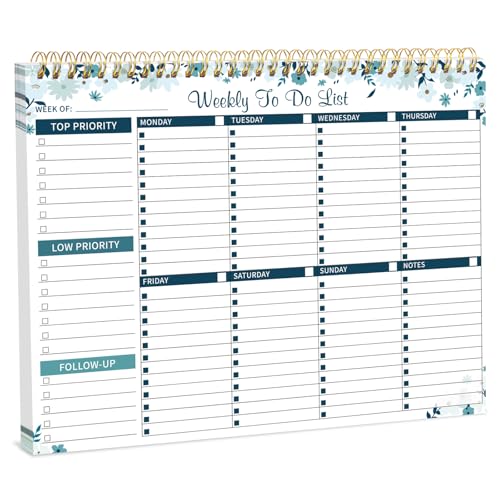 Thboxes 52 Sheets Weekly To Do List Notepad, 8.5" x 11" Efficiently Plan Weekly Task List Notepad for Student Work Home Office School Improve Focus and Efficiency Weekly Planner Blue - color: Blue