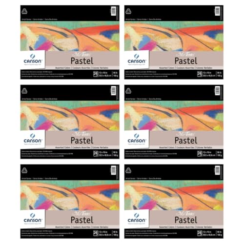 Canson Mi-Teintes Pastel Paper, Assorted, 12" x 16", 24 Sheets/Pad, 6 Pads | Canson Artist Series, 98 lb. (160gsm), Artist Paper for Adults and Students, 144 Sheets Total - size: 12" x 16" (Pack of 6), style: Assorted Colors