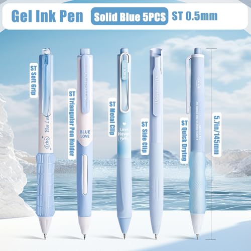 5 Count Pastel Gel Ink Pen Set,Cute Note Taking 0.5mm Fine Point Retractable 5 Count Black Ink Pens for Writing, Journaling, School, Office (Light Blue) - color: Light Blue