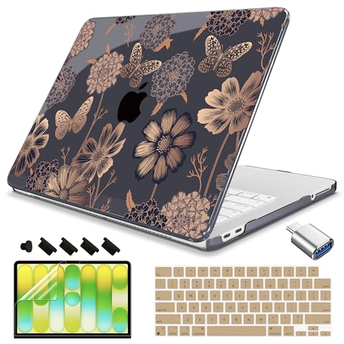 Teryeefi for MacBook Neo 13 inch Case 2026 Model A3404 (A18 Pro Chip), Hard Shell & Keyboard Cover & Type C Adapter, Anti-Scratch Slim Fit Protective Hard Shell Cover - Butterfly Flower - color: Flower Butterfly