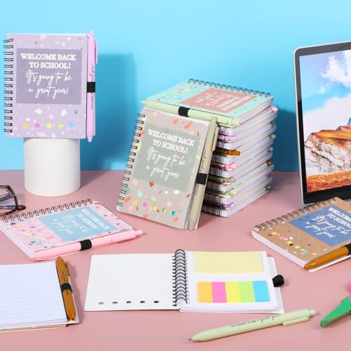 Dunzoom 40 Pcs Welcome Back to School Gifts Bulk Spiral Notebooks with Sticky Notes Motivational Pens First Day of School Notepads Party Favor for Teacher Student Classroom(Terrazzo Tones,Multicolor) - style: Terrazzo Tones