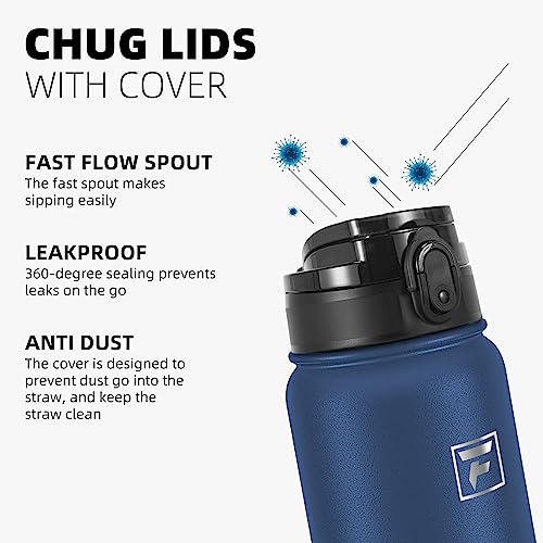 Fanhaw 32 oz Insulated Stainless Steel Water Bottle with Anti-Dust Chug Lid, Leakproof Vacuum Sports Bottle for Kids, Teens & Adults, Back to School Essentials (Navy Blue) - color: Navy Blue, style: 32 Ounces
