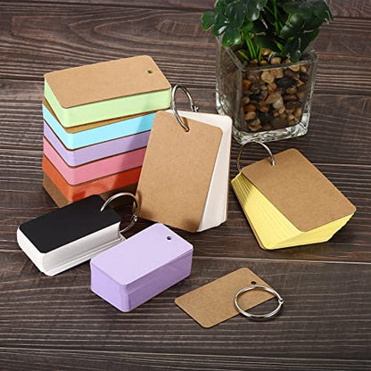 PATIKIL Blank Index Cards with Ring, 300Pcs Blank Flash Card 3.5" x 2" Note Card Study Card for Memory Learning Studying Office Supplies, White - color: White