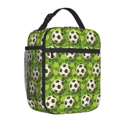 Soccer Lunch Box for Kids Aldults, Ball Sport Style Reusable Thermal Insulation Cooler Tote Bags, Grass Football Print Insulated Bag for Student, School Picnic Camping Travel, Gifts - color: Soccer01