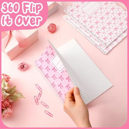Jetec 12 Pack Pink Bow Composition Notebooks Preppy Cute Coquette Spiral Notebook 9-3/4 x 7-1/2 Inch College Ruled Hard Cover Journal Back to School Teacher Gifts Preppy School Supplies, 100 Pages - color: Pink