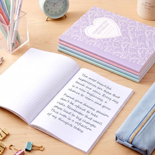 Tenceur 4 Pack Pastel Composition Notebook College Ruled Bulk Marble Composition Notebook Preppy Aesthetic for Back to School Supplies 110 Page 7-1/2" x 9-3/4" Journal for First Day of School Student
