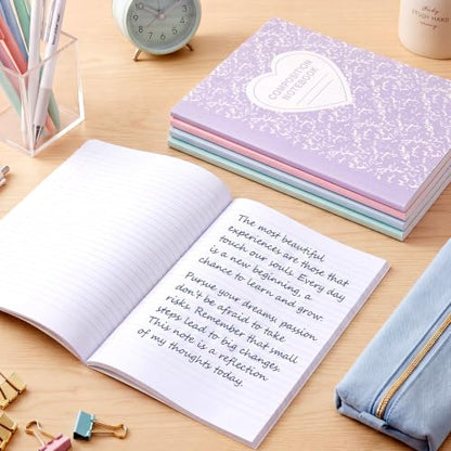 Tenceur 4 Pack Pastel Composition Notebook College Ruled Bulk Marble Composition Notebook Preppy Aesthetic for Back to School Supplies 110 Page 7-1/2" x 9-3/4" Journal for First Day of School Student