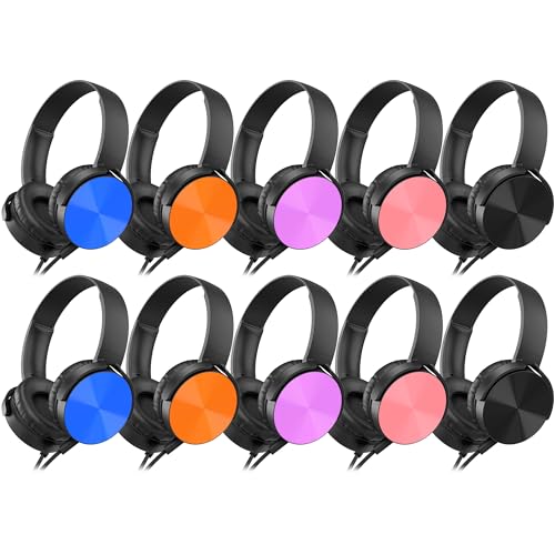 Cofano Kids Headphones Bulk 10 Pack, Durable Wired School Headphones for K-12 Classroom, Foldable Student Headphones for Library, Online Listening, Computer Lab, Tablet, 3.5mm Jack, Multicolor - color: 10 Mixed Colours