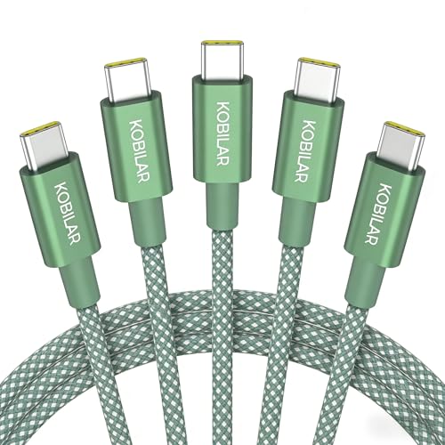 USB C to USB C Cable,60W 3A Fast Charging USB C Charger Cable,5pack-5ft, Alluminum Shell Type C to Type C Cable for iPhone17/16 Pro/Plus/ProMax/iPad Pro2024/Air,Samsung S25(5pack-5ft,Green) - color: Green, size: 5Pack-5.5ft