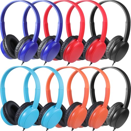Classroom Headphones Bulk 10 Pack Mutli Colors for School Kids, Class Sets Headsets for Students (Durable,Leather Earcup, Noise Reducing, Comfortable, Easy-to-Clean) - size: 10 Pack