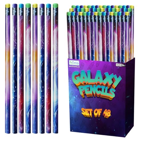 ArtCreativity Galaxy Pencils for Kids- Pack of 48- Assorted Outer Space Designs- Cute Writing Pencils with Durable Erasers, Teacher Supplies for Classrooms, Student Reward, Astronomy Party Favors
