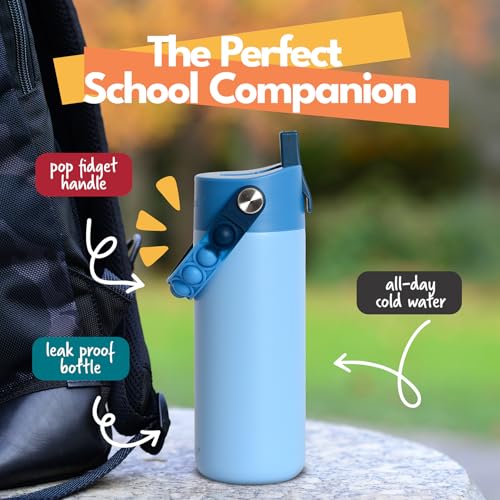 Elemental Insulated Kids Water Bottle, Stainless Steel Water Bottle with Straw Lid & Pop-It Handle, Leak-Proof Water Bottles for School, Boys or Girls, Travelling and Sports, 18oz - Ocean Tie Dye - color: Ocean Tie Dye