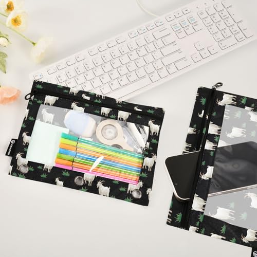 Goat Pencil Pouches for 3 Ring Binder, Zipper Binder Pencil Case, 2 Pack Clear Window Case Bag for Office Organizers - color: Goat