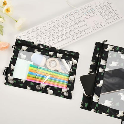 Goat Pencil Pouches for 3 Ring Binder, Zipper Binder Pencil Case, 2 Pack Clear Window Case Bag for Office Organizers - color: Goat
