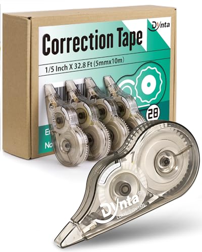 Dynta Correction Tape 28 Pack, White Mistake Out, Transparent Dispenser, 1/5 Inch X 32.8 Ft (5mmx10m), Correction Supplies Ergonomic Design Instant Fixes
