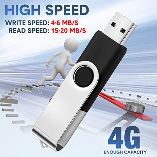 Aoriher 50 Pack USB 2.0 Flash Drives Bulk, Portable USB Thumb Drives with Lanyards, Swivel Flash Drives Thumb Drives for Office School Data Storage(Black,4gb) - size: 4GB