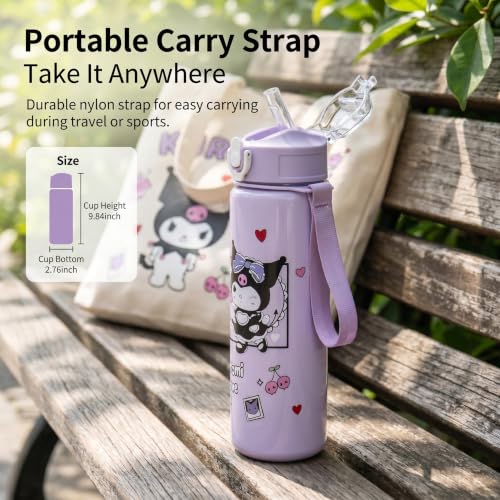 Cartoon Huntrix Water Bottle for Girls, 25oz Leak Proof with Straw Lid, Gifts for Girls (Kuro) - color: Kuro