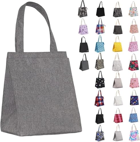 iknoe 9L Insulated Lunch Bag for Women and Men, Pure Grey Tote | Lightweight 0.3 lb, compact foldable design, aluminum foil interior, velcro closure, wide opening, for meals, snacks, office - color: Puregrey-02, size: Velcro Closure