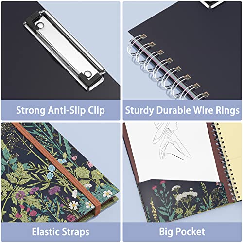 Rimilak Spiral Clipboards Folio with Refillable Lined Notepad, 14.5 x 9.8 In, Hardcover Cover with 5 Interior Pockets, Elastic Band and Pen Loop Series. Cute Stylish Clipfolio, Daisy Flower - color: Daisy Flower
