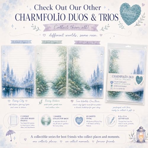 Charmfolio Duo Knitting & Crochet Binder Paper, 80 College Ruled Sheets, 8.5 x 11 3 Hole Punched Loose Leaf Stationery, Back to School Basics, Backpack Essentials for Crafty Besties