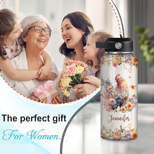 Hyturtle Personalized Chicken Water Bottle - Chicken Print Insulated Stainless Steel Bottle with Leak-Proof Lid 18oz 32oz - Gift for Chicken Lovers Women, Girls - Birthday & Christmas Gift - color: Chicken