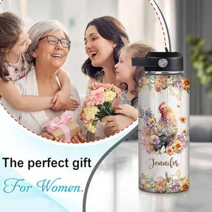 Hyturtle Personalized Chicken Water Bottle - Chicken Print Insulated Stainless Steel Bottle with Leak-Proof Lid 18oz 32oz - Gift for Chicken Lovers Women, Girls - Birthday & Christmas Gift - color: Chicken