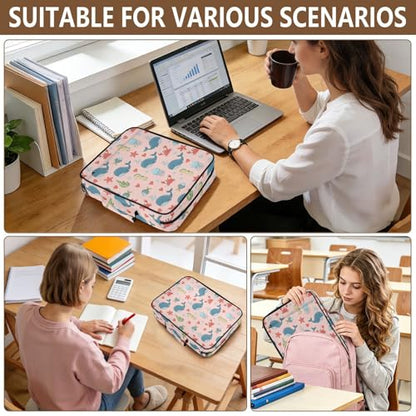 3-Hole Ring Binder Organizer Bag with 7-Pocket Accordion Divider Cute Sea Animals Whales Document Storage Bag with Mesh Storage Pouch