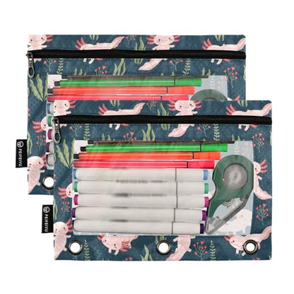 Emelivor Cute Salamander Pencil Pouch for 3 Ring Binder 2 Pack Binder Pencil Case with Clear Window Pencils Bags with Zipper for Office Daily College Home Supplies - color: 19-Cute Salamander
