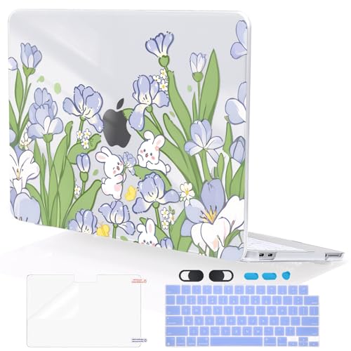 for MacBook Neo 13 inch Case 2026 A3404 Cover with A18 Pro Chip, Ultra-Thin Printed Pattern Plastic Hard Shell Case Anti-Scratch Protective Case & Keyboard Skin & Screen Film, Cute Rabbits - color: Cute Rabbits