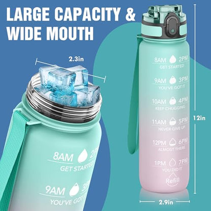 OLDLEY Water Bottle, 32oz Motivational Sports Water Bottle with Time Marker - Times to Drink - Tritan, BPA Free, Wide Mouth Leakproof,Bubble Gum - color: Bubble Gum