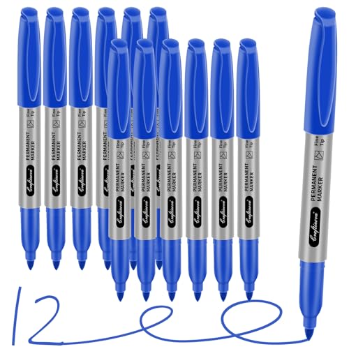 Blue Permanent Marker Bulk, Fine Point Markers Work on Plastic Metal Wood Glass, Waterproof, Quick Drying,Fade Resistant, No Smear, Perfect for Classroom, Home, Office, 12 Count - color: blue