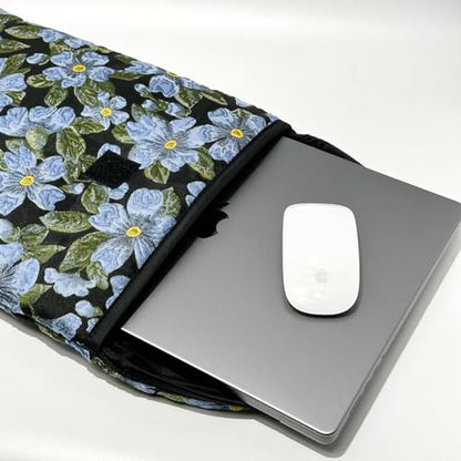 Puffy Laptop Sleeve 11-12 Inch, Soft Laptop Case, Blue Flower | Compatible with 11-12 Inch Macbook Pro/Air, Asus/Dell Xps/Lenovo Laptops, Protective Carrying Bag for Women and Men - color: Blue Flower, size: 11/12