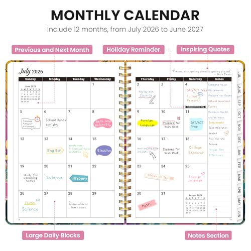Planner 2026-2027, Academic Planner Weekly and Monthly, Jul 2026 - Jun 2027, Spiral Bound School Planning Tool with Tabs and Pocket, Perfect for Students & Teacher, 6.3" x 8.5", Fox Hollow - color: L-Fox Hollow, size: 6.3"x8.5" (A5)