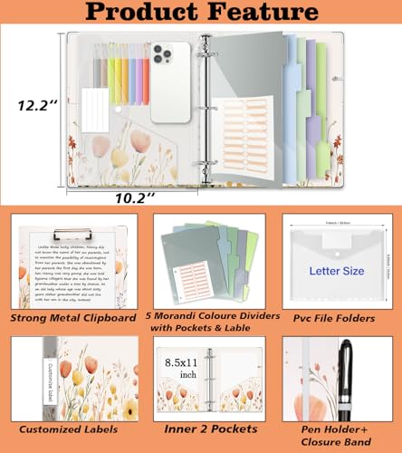 3 Ring 1 Inch Binder Organizer, KLLVE Three Ring Binders with Clipboard, 5-Tabs Pockets Dividers, Plastic Folder, 18 Divider Stikers,Pen Loop (Weeds, Letter Size) - color: Weeds, size: 1in（Letter Size）