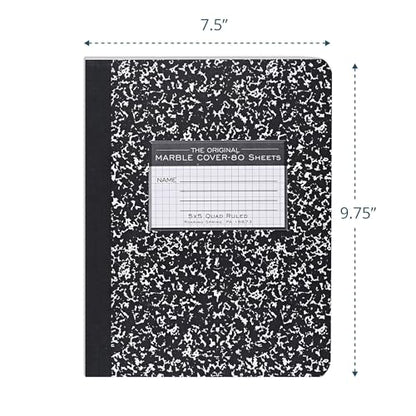 ROARING SPRING Hard Cover Composition Notebook, Black Marble Comp Book, 9.75″ x 7.5″, 5x5 Grid Graph Ruled, 80 Sheets (160 Pages), Made in USA - size: Grid Graph Ruled (5x5), 80 Sheets/160 Pages, style: 1 Comp Book