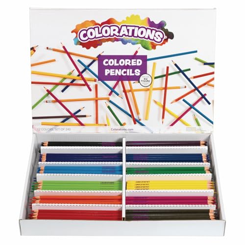 Colorations Color Pencils, Set of 240, Pre-sharpened, 12 Colors, Thick Core, Hexagonal, Harvested Wood, Classroom Supplies | Ages 5+, Kindergarten+, Hexagonal, Harvested Wood, Classroom Supplies - style: Regular - 12 Colors