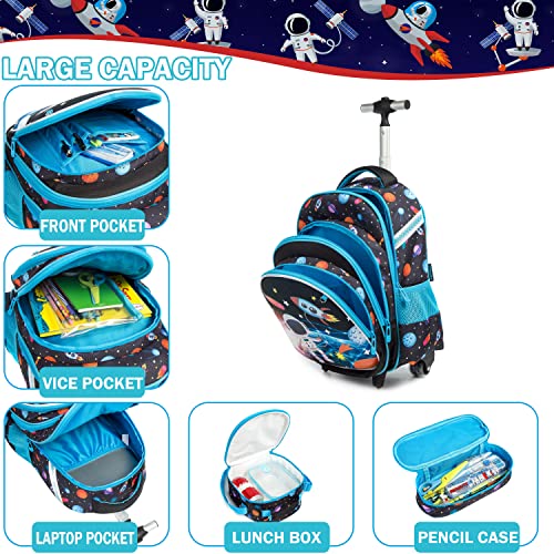 Meetbelify Girls Rolling Backpack with Wheels for School - Wheeled Trolley Backpack - color: 01 Blue Panda