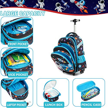 Meetbelify Girls Rolling Backpack with Wheels for School - Wheeled Trolley Backpack - color: 01 Blue Panda