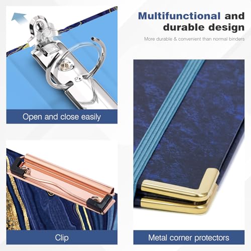 Ospelelf Mini 3-Ring Binder, 1 Inch, Cute Blue Marble Binder for 5.5" x 8.5", with 5 Tab Dividers, File Folder Labels and Low-Profile Clipboards, School and Office Supplies - color: Blue Marble, size: Mini 1in（ 5.5" x 8.5"）
